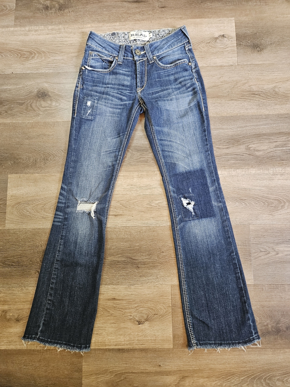 Ariat Distressed Blue Bootcut Jeans with Patch Detail